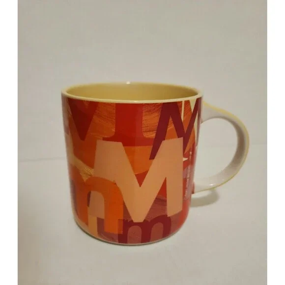 Anthropologie Lottie 18.5 oz Monogram Mug "M" Orange Yellow Stoneware 3.75x3.75" - Picture 2 of 9